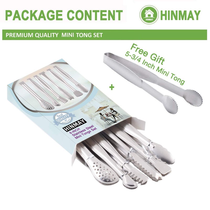 Hinmay مجموعة ملقط تقديم صغيرة من HINMAY ملقط مقبلات مقاس 6 بوصات من الفولاذ المقاوم للصدأ مجموعة ملقط صغيرة مكونة من 6 قطع - Image 2